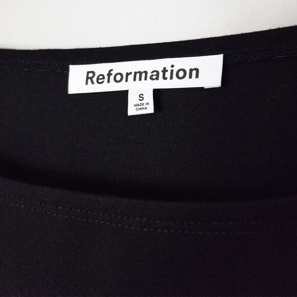 REFORMATION Jaelynn Knit Dress S Black Boat Neck Long Sleeve Mini $148 Tencel - Picture 7 of 15